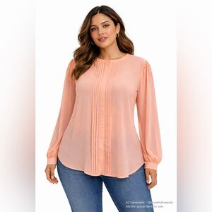 Torrid Sz O peach/pink longsleeve pinch pleat on front fabric buttons cuff shirt